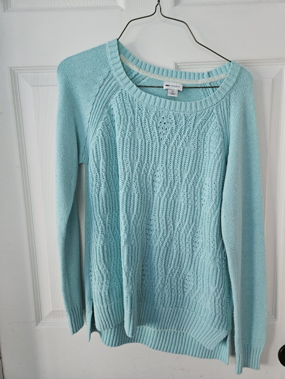 STYLUS Light Aqua Cable Knit Crew Sweater